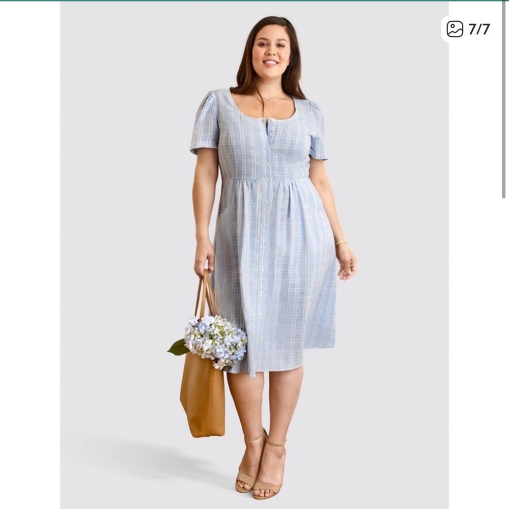 Draper James Linen Button Front Plaid Dress size 18
